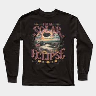 Total Solar Eclipse Vintage Flowers Astrology Lovers Long Sleeve T-Shirt